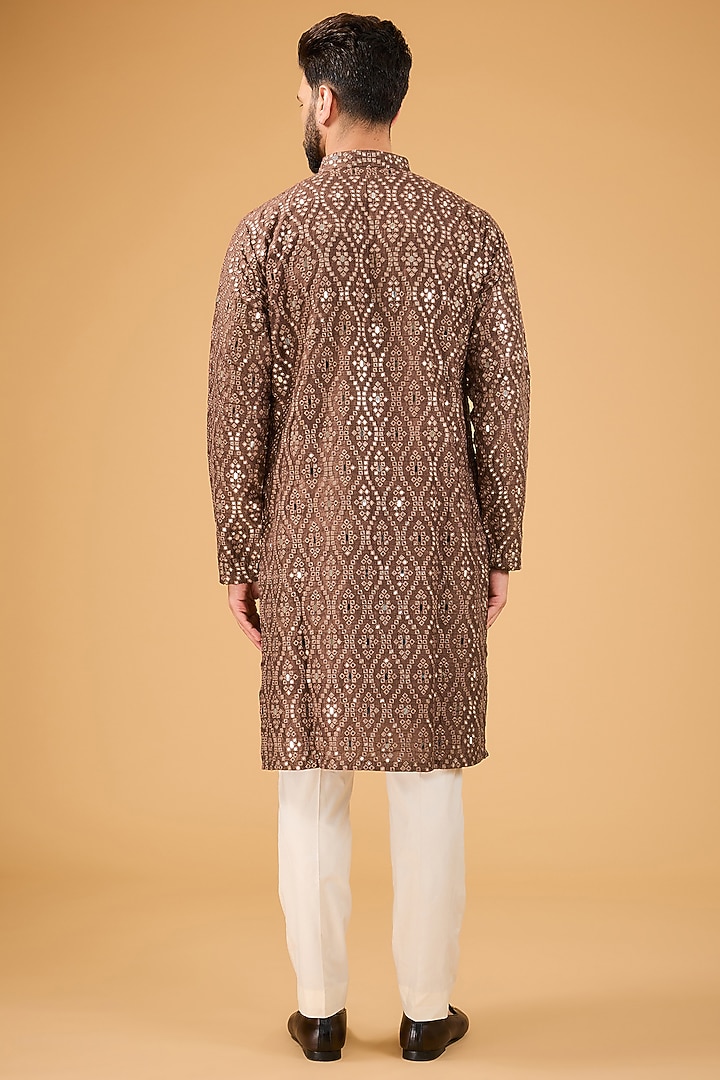 Mauve Taupe Silk Thread Embroidered Kurta With Stole by Kasbah Clothing at Pernia's Pop Up Shop
