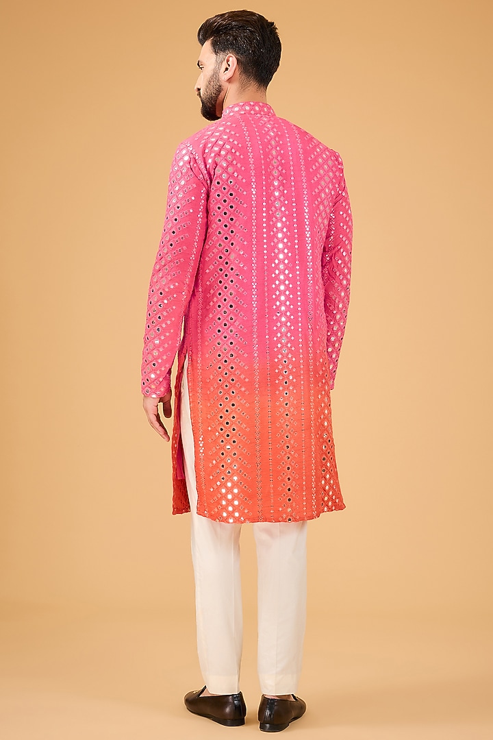 Pink Silk Ombre Kurta With Stole by Kasbah Clothing at Pernia's Pop Up Shop