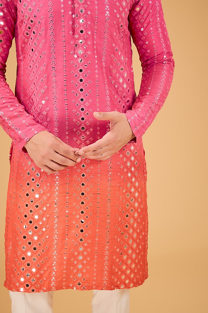 Pink Silk Ombre Kurta With Stole by Kasbah Clothing at Pernia's Pop Up Shop