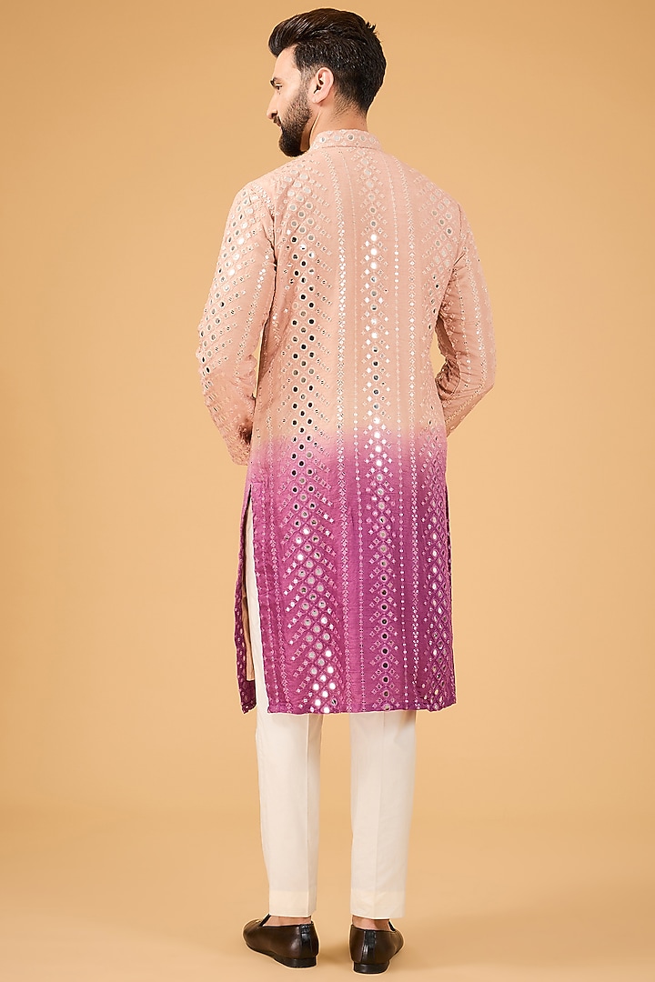 Nude & Mauve Ombre Silk Mirror Work Kurta by Kasbah Clothing at Pernia's Pop Up Shop