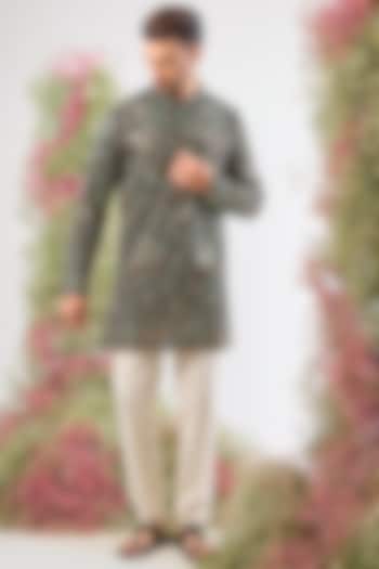 Black Georgette Kashmiri Embroidered Short Kurta by Kasbah Clothing at Pernia's Pop Up Shop