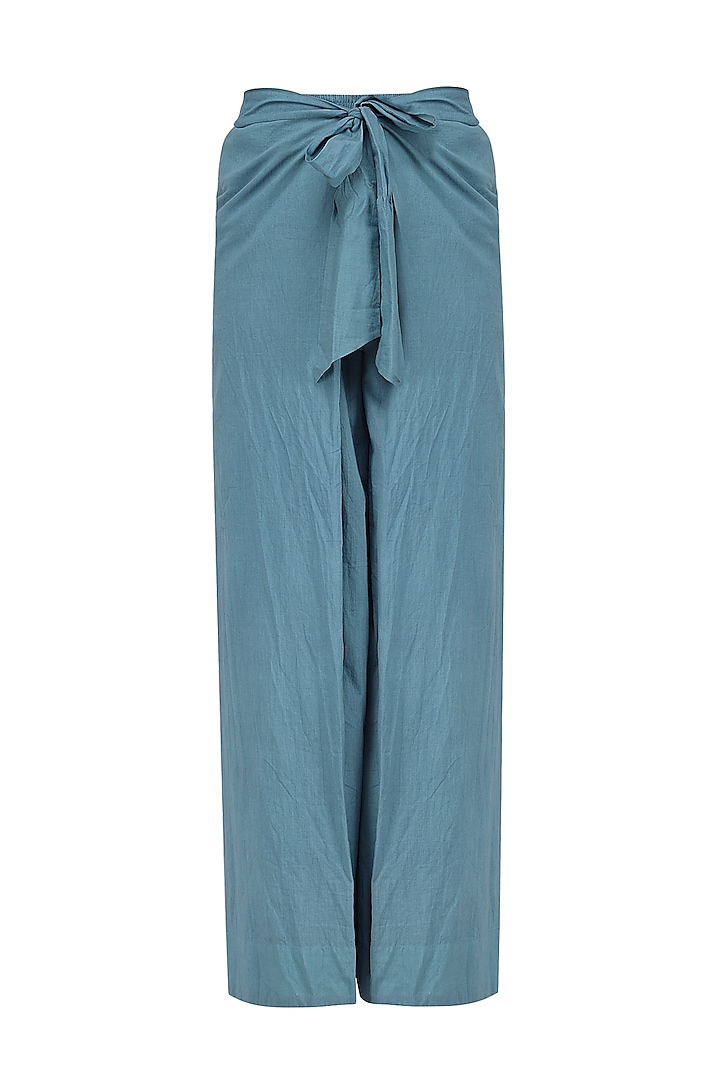 Grey and Blue Elasticated Flared Pants by Ka-Sha
