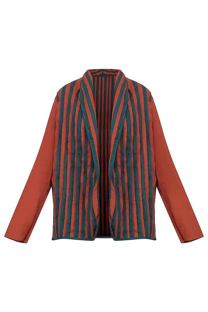 Red and Blue Front Open Striped Jacket by Ka-Sha