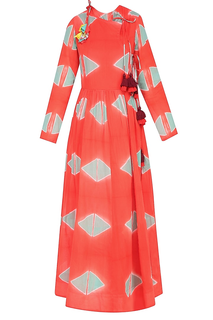 Orange Clamp Dyed Crossover Style Dress by Ka-Sha