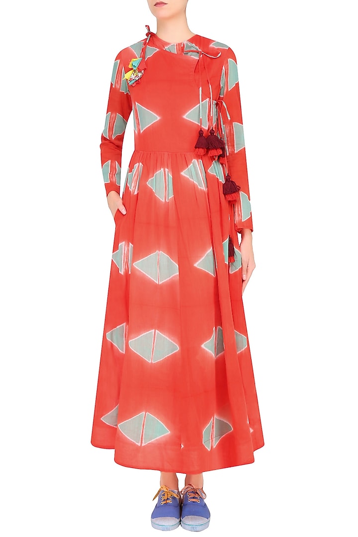Orange clamp dyed crossover style dress available only at Pernia's Pop Up Shop.