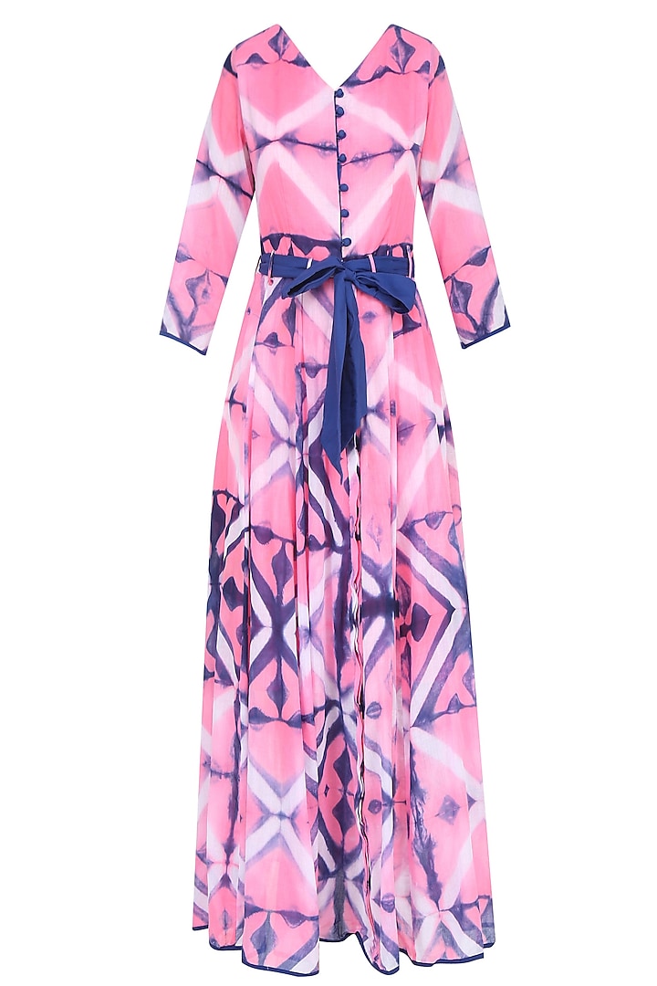 Blush Pink Clamp Dyed Calf Length Showem Dress by Ka-Sha