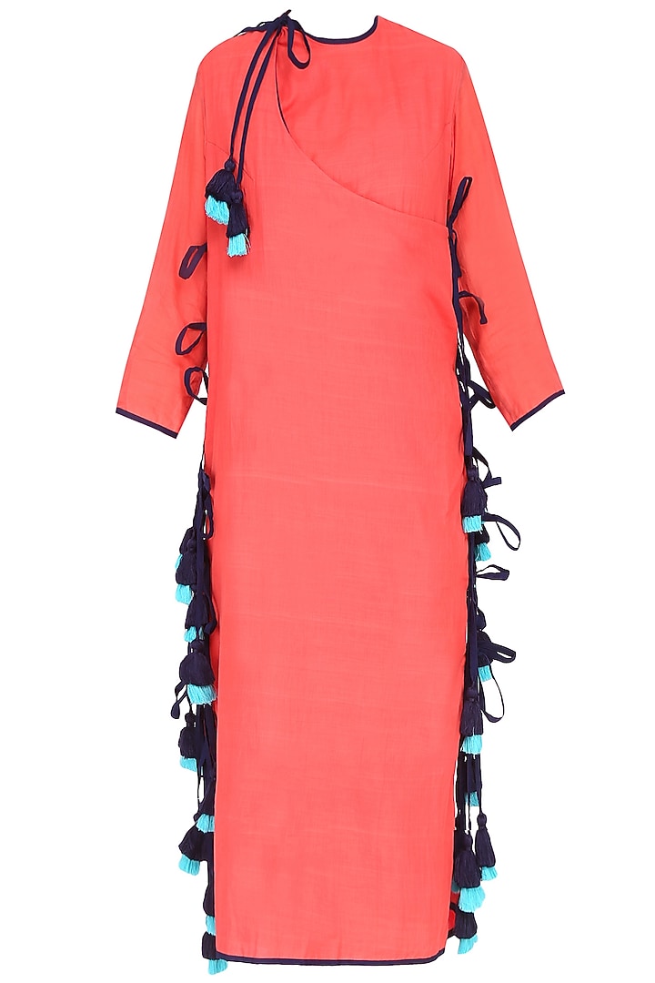Pink orange tassle tie ups overlap style tunic available only at Pernia's Pop Up Shop.