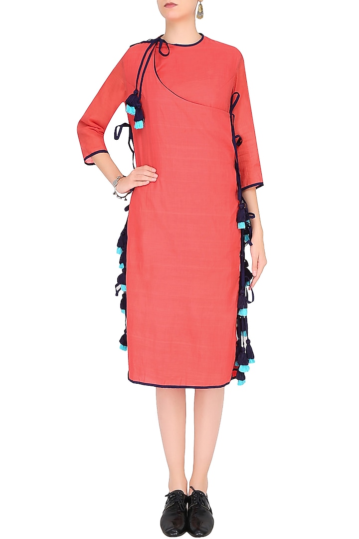 Pink orange tassle tie ups overlap style tunic available only at Pernia's Pop Up Shop.