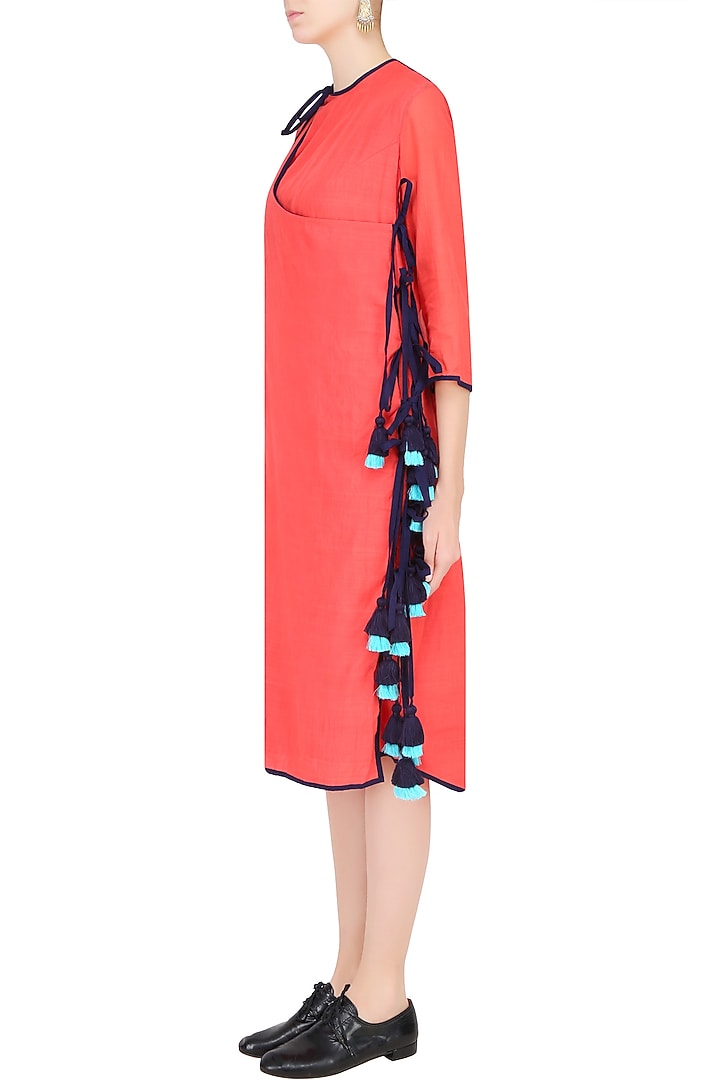 Pink orange tassle tie ups overlap style tunic available only at Pernia's Pop Up Shop.