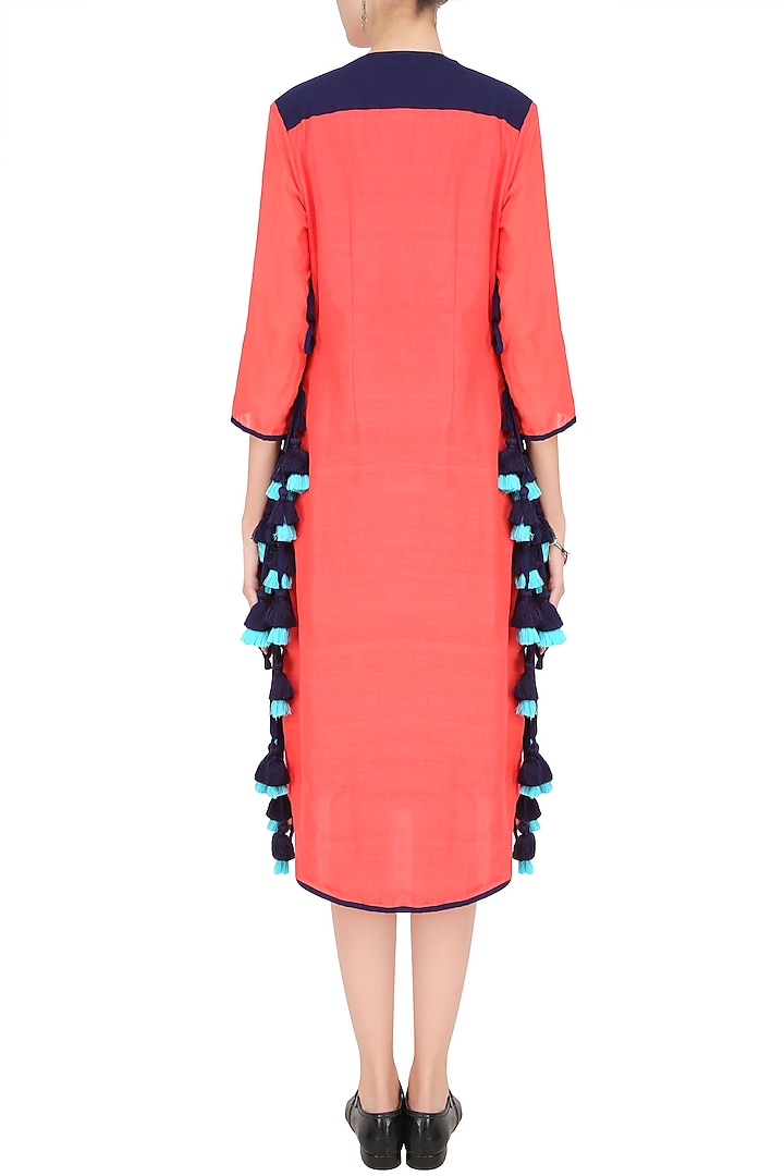 Pink orange tassle tie ups overlap style tunic available only at Pernia's Pop Up Shop.