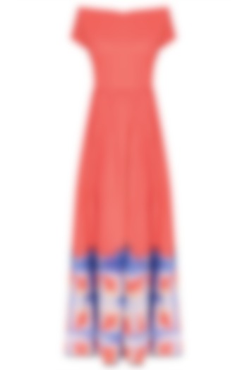 Pink Orange Clamp Dip Dyed Long Dress by Ka-Sha