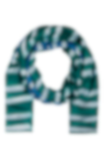 Green Stripe Dyed Colorblocked Scarf by Ka-Sha