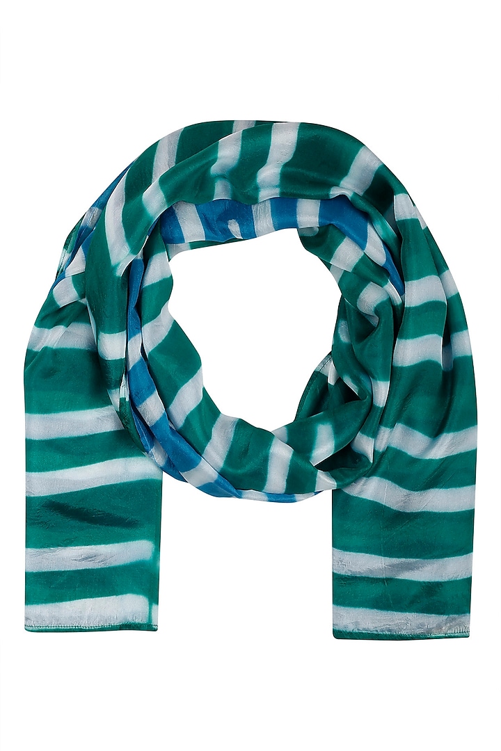 Green Stripe Dyed Colorblocked Scarf by Ka-Sha