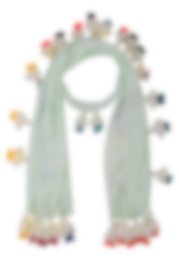 Mint Green Scarf with Multicolor Tassel Hangings by Ka-Sha