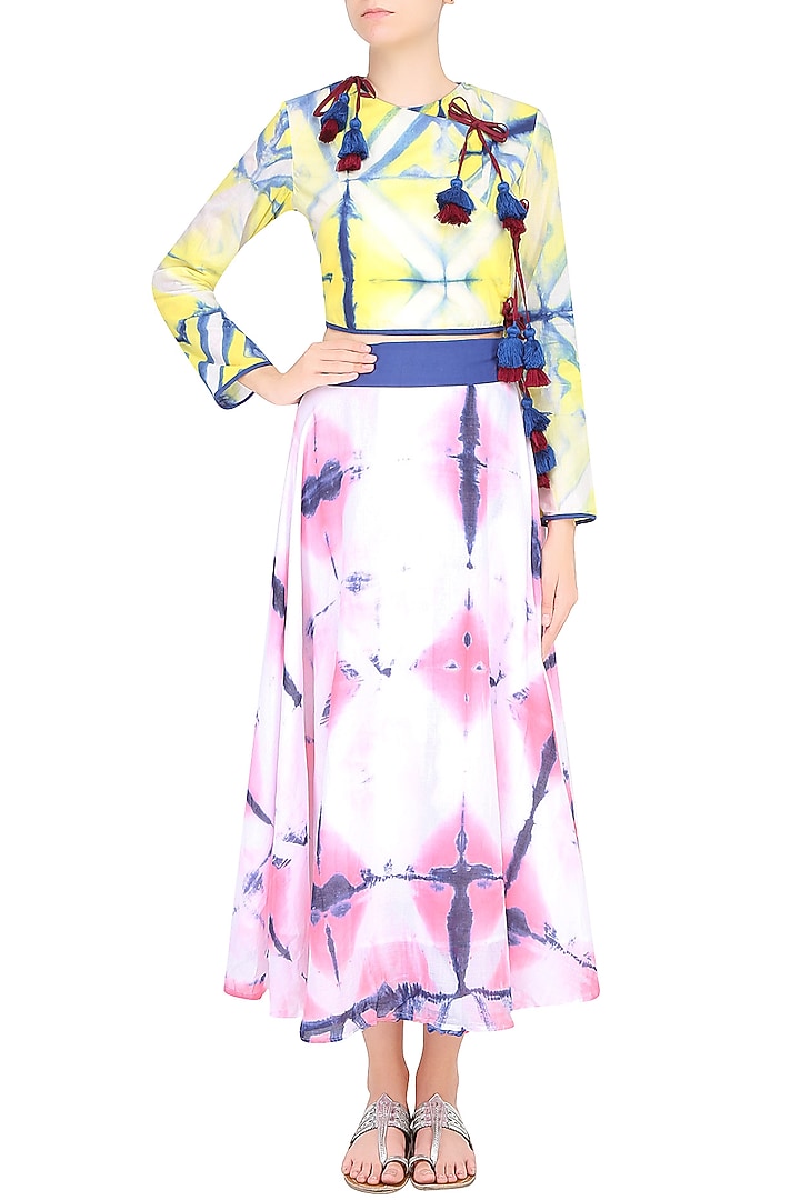 Off white clamp dyed reversible wrap around skirt available only at Pernia's Pop Up Shop.