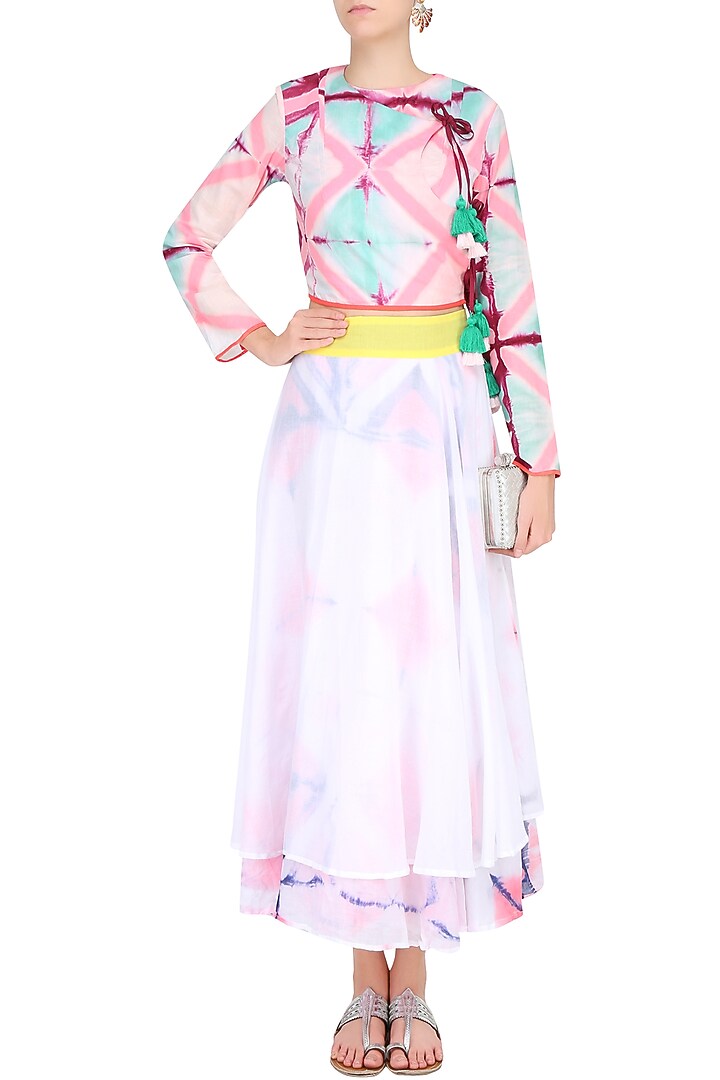 Off white clamp dyed reversible wrap around skirt available only at Pernia's Pop Up Shop.