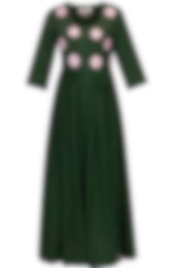 Emerald green and blush pink floral embroidered long dress available only at Pernia's Pop Up Shop.