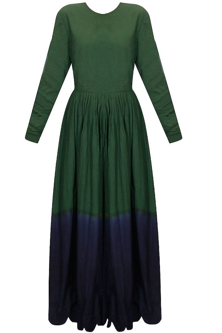Emerald green and navy dip dyed long dress by Ka-Sha