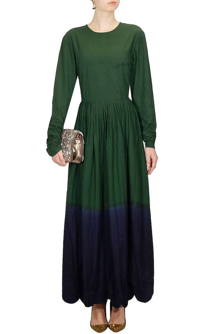 Emerald green and navy dip dyed long dress available only at Pernia's Pop Up Shop.
