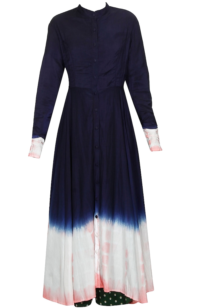Navy resist dye effect crossover style dress by Ka-Sha