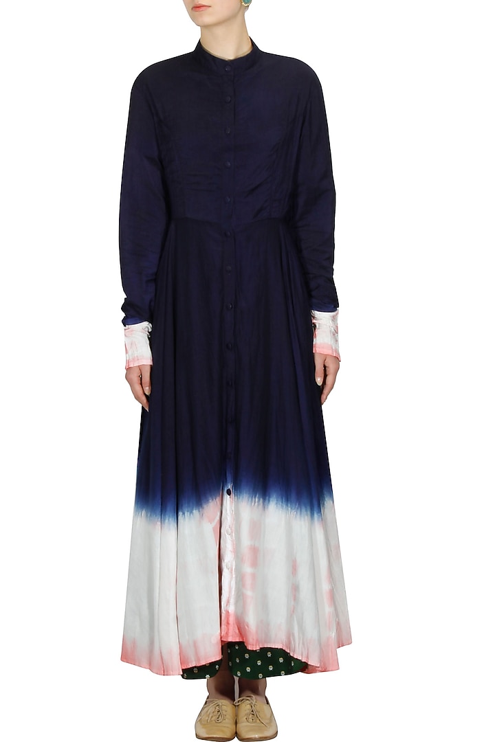 Navy resist dye effect crossover style dress available only at Pernia's Pop Up Shop.