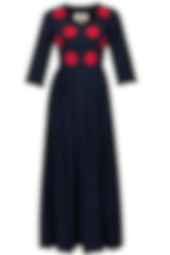 Navy and red floral embroidered long dress available only at Pernia's Pop Up Shop.