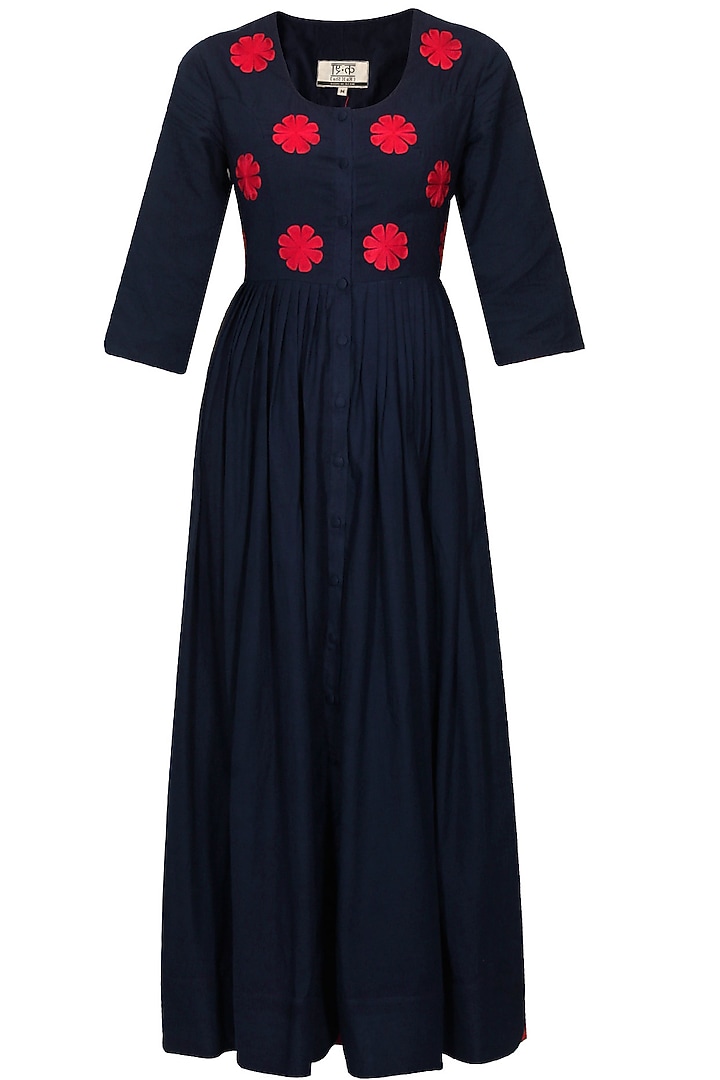 Navy and red floral embroidered long dress available only at Pernia's Pop Up Shop.