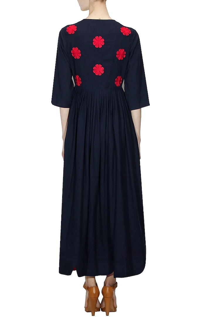 Navy and red floral embroidered long dress available only at Pernia's Pop Up Shop.