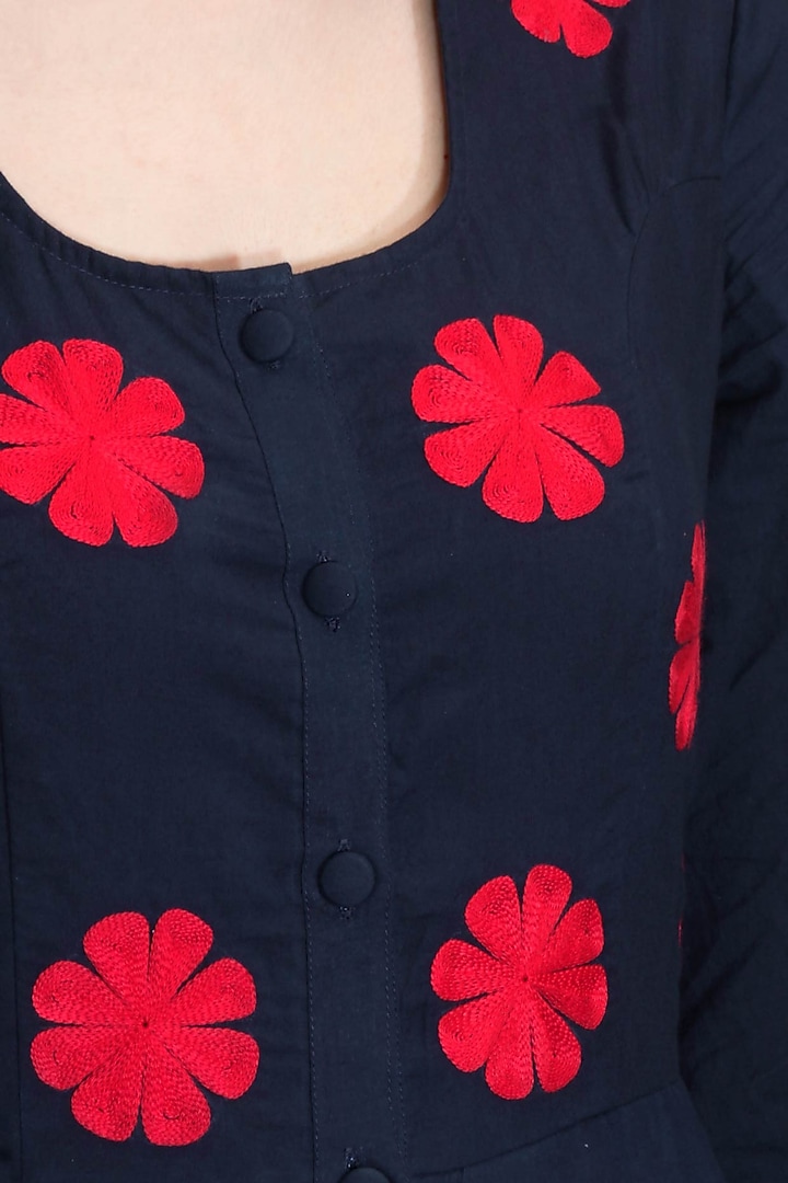 Navy and red floral embroidered long dress available only at Pernia's Pop Up Shop.