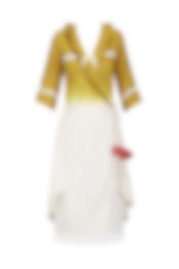Off White and Mustard Ombre Shaded Dress by Ka-Sha
