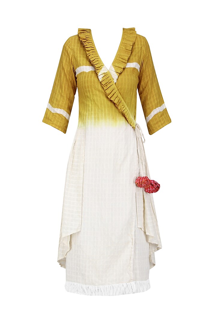 Off White and Mustard Ombre Shaded Dress by Ka-Sha