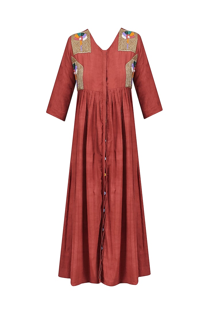 Tangerine Embroidered Calf Length Dress by Ka-Sha
