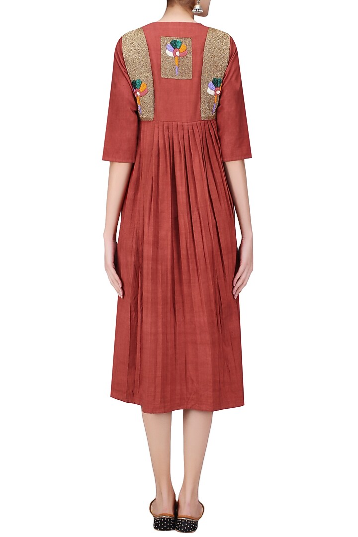 Tangerine embroidered calf length dress available only at Pernia's Pop Up Shop.