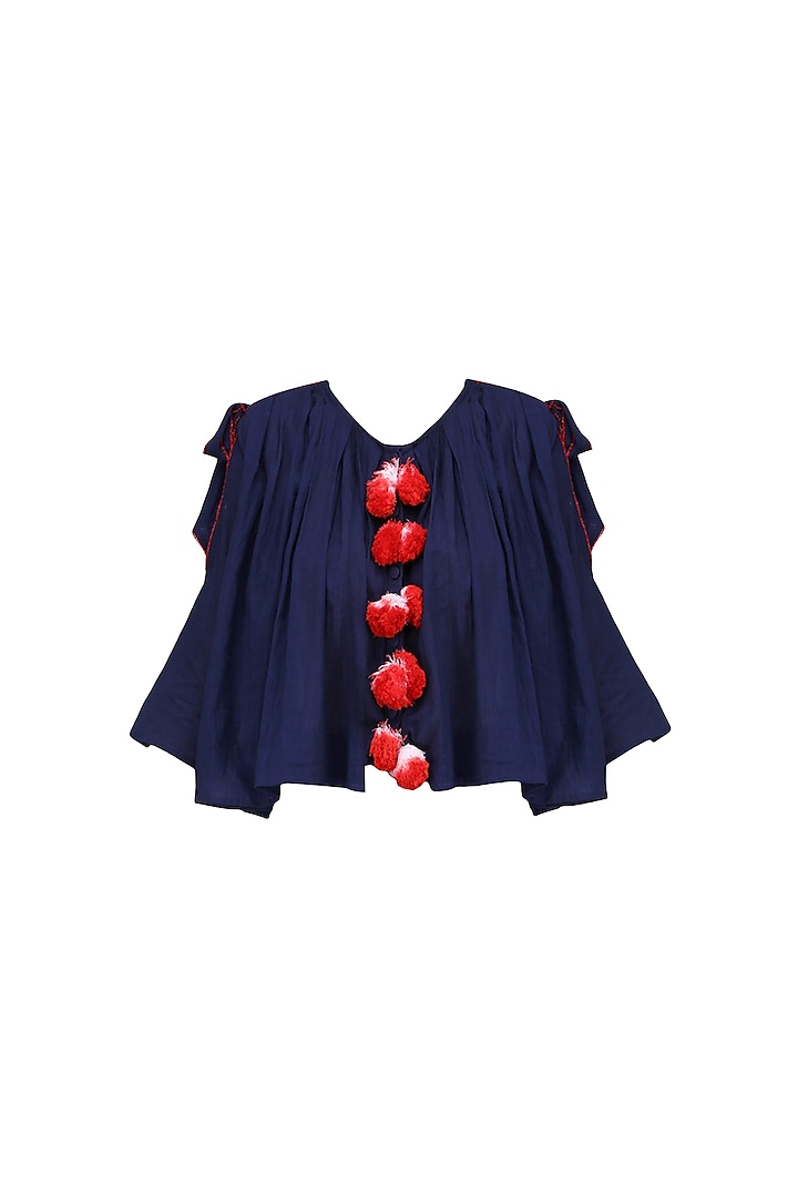 Navy Blue and Red Frilled Top by Ka-Sha