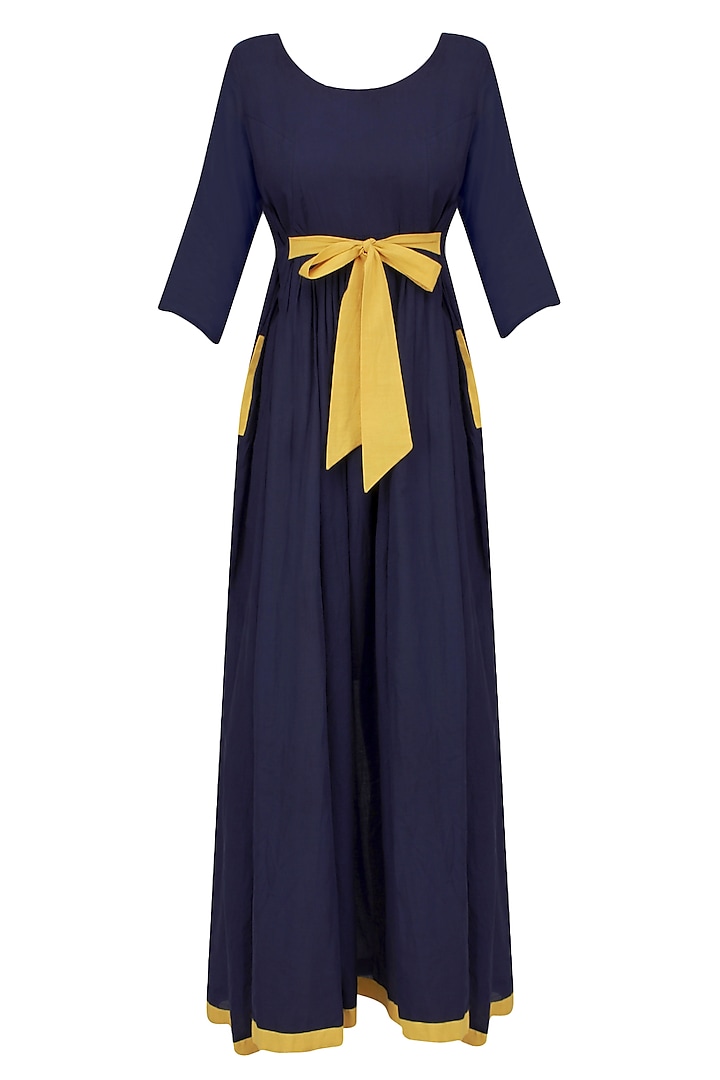 Navy Blue and Mustard Maxi Dress by Ka-Sha
