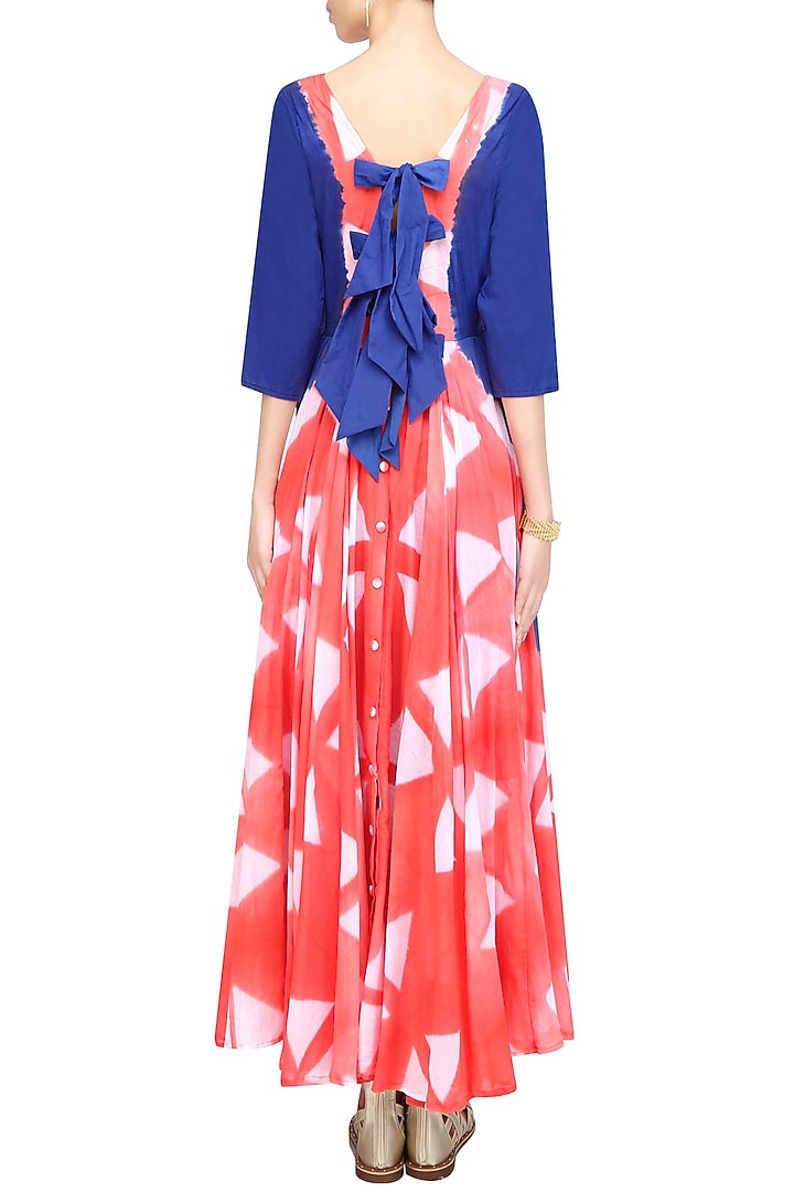 Pink clamp dyed bow detail full length flared dress available only at Pernia's Pop Up Shop.