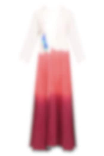 Plum, White and Orange Dip Dyed Calf Length Chi Dress by Ka-Sha