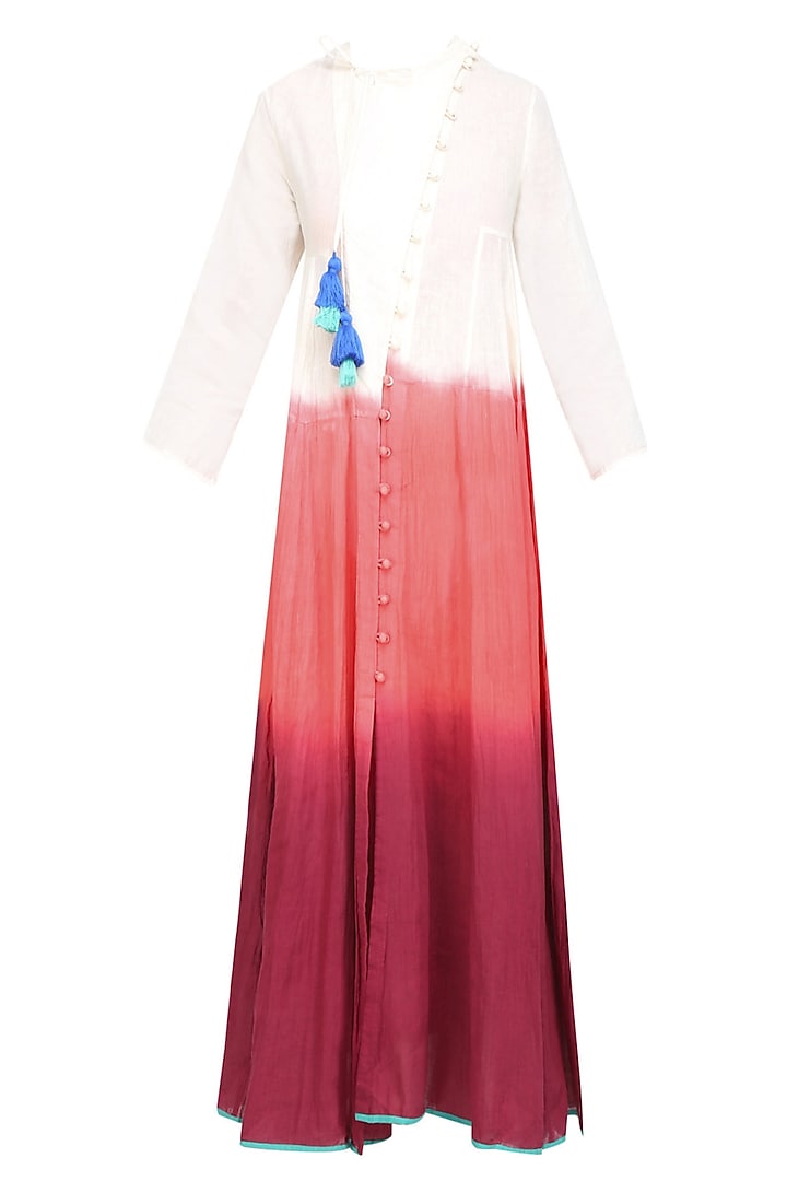 Plum, White and Orange Dip Dyed Calf Length Chi Dress by Ka-Sha
