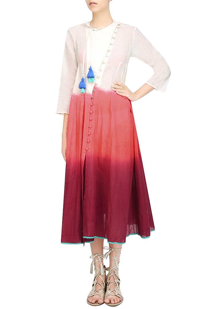 Plum, white and orange dip dyed calf length chi dress available only at Pernia's Pop Up Shop.