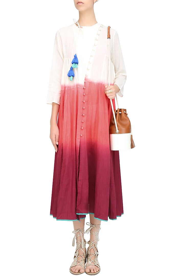 Plum, white and orange dip dyed calf length chi dress available only at Pernia's Pop Up Shop.