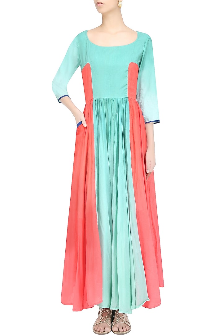 Blue ombre dyed full length knobu dress available only at Pernia's Pop Up Shop.