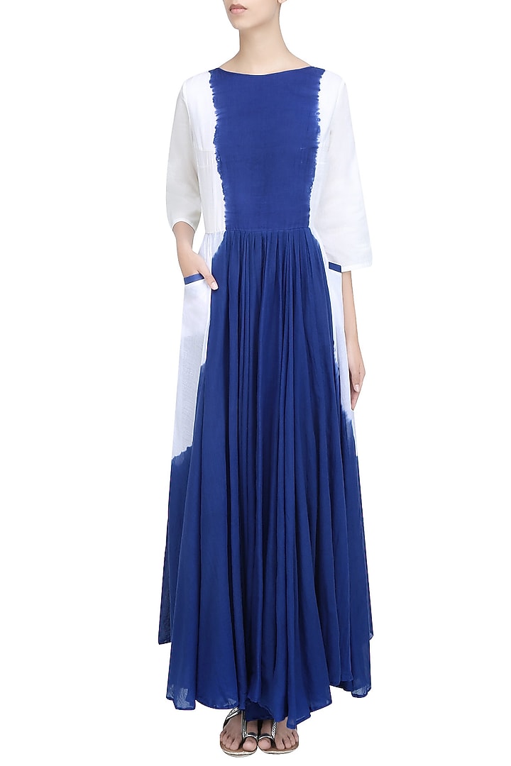 Blue dip dyed bow detail full length dres available only at Pernia's Pop Up Shop.