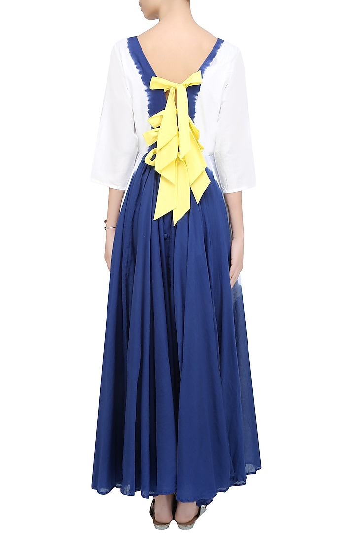 Blue dip dyed bow detail full length dres available only at Pernia's Pop Up Shop.