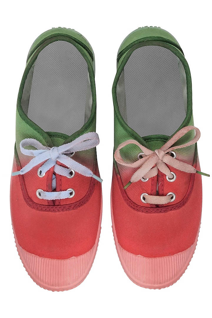 Forest Green and Pink Dip Dyed Canvas Shoes by Ka-Sha