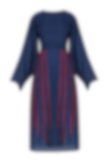 Blue and Red Pleated Bottom Fit and Flared Dress by Ka-Sha
