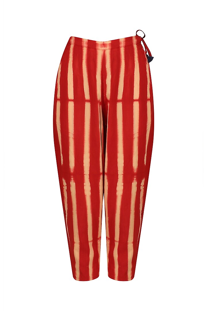 Red Stripe Dyed Fitted Pants by Ka-Sha