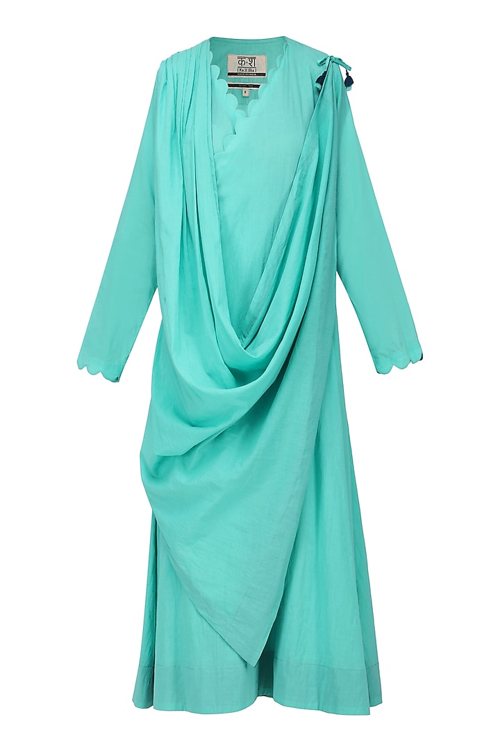 Aqua blue draped dress available only at Pernia's Pop Up Shop. 2023
