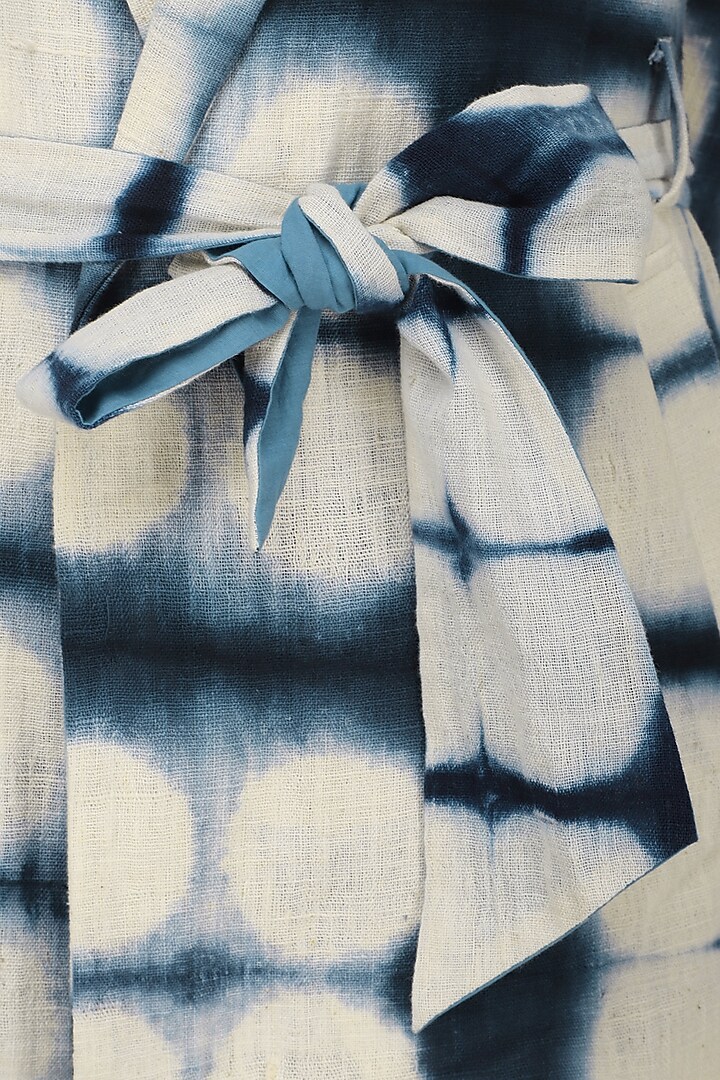 White and indigo blue hand clamp dyed trench coat available only at Pernia's Pop Up Shop.