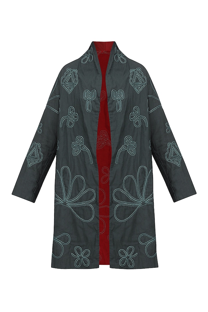Dark Grey Corry Floral Printed Jacket by Ka-Sha