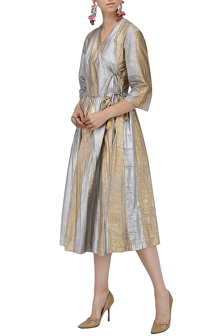 Gold and silver hand painted wrap dress available only at Pernia's Pop Up Shop.